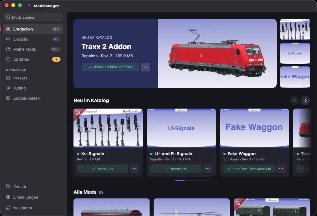 Der MW ModManager mit der Liste der Mod-Updates